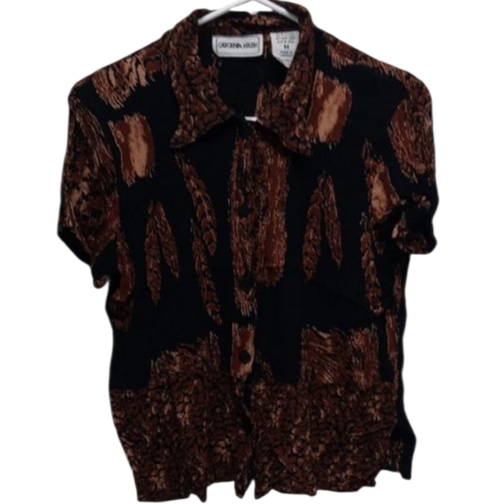 California Krush Black/Brown Abstract Print Button Down Short Sleeve Shirt